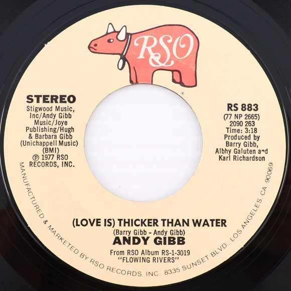 Andy Gibb, (Love Is) Thicker Than Water/ Words And Music 45 rpm 7" Single Record - Picture 1 of 7